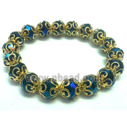 Chinese Crystal Glass Bracelet, stretchy, blue