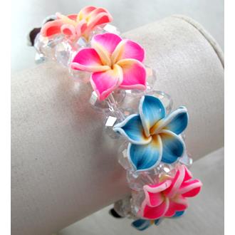 fimo clay bracelet with crystal glass, stretchy, mixed color