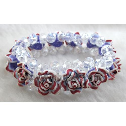fimo clay bracelet with crystal glass, stretchy