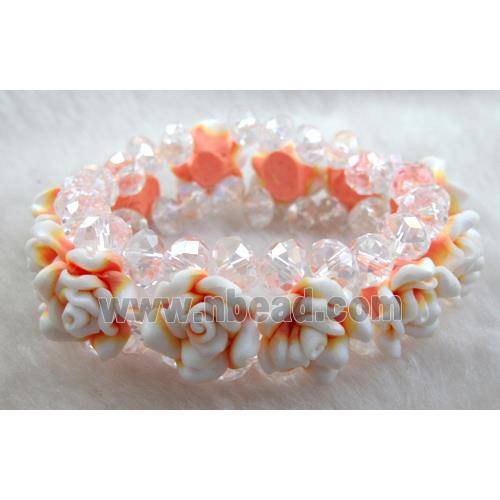 fimo clay bracelet with crystal glass, stretchy, yellow