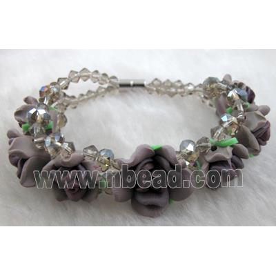 fimo clay bracelet with crystal glass, grey