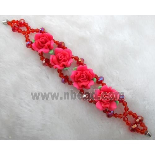 fimo clay bracelet with crystal glass, red