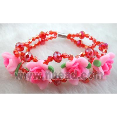 fimo clay bracelet with crystal glass, pink