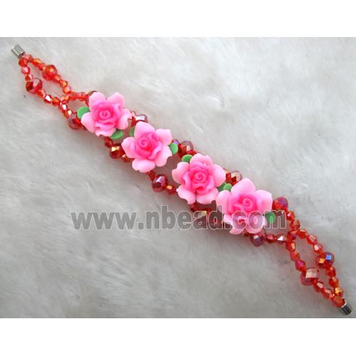 fimo clay bracelet with crystal glass, pink