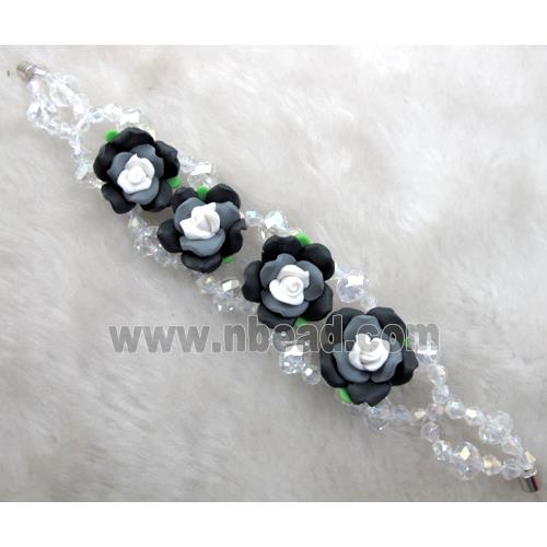 fimo clay bracelet with crystal glass, black