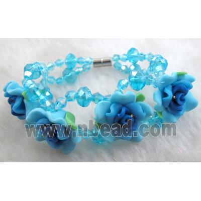 fimo clay bracelet with crystal glass, blue