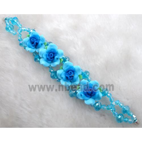 fimo clay bracelet with crystal glass, blue