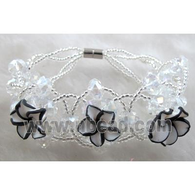fimo clay bracelet with crystal glass, white