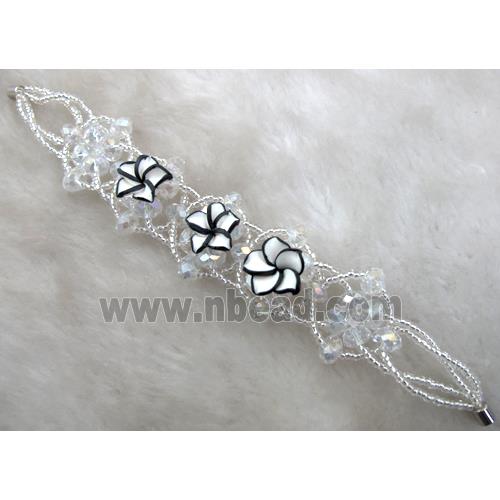 fimo clay bracelet with crystal glass, white