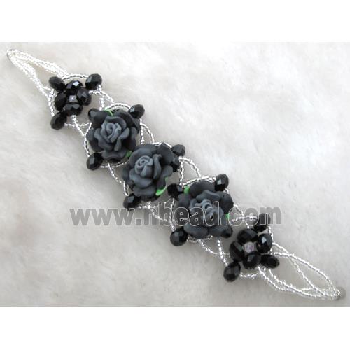 fimo clay bracelet with crystal glass, black
