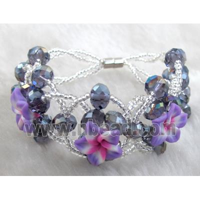 fimo clay bracelet with crystal glass, lavender