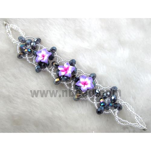 fimo clay bracelet with crystal glass, lavender