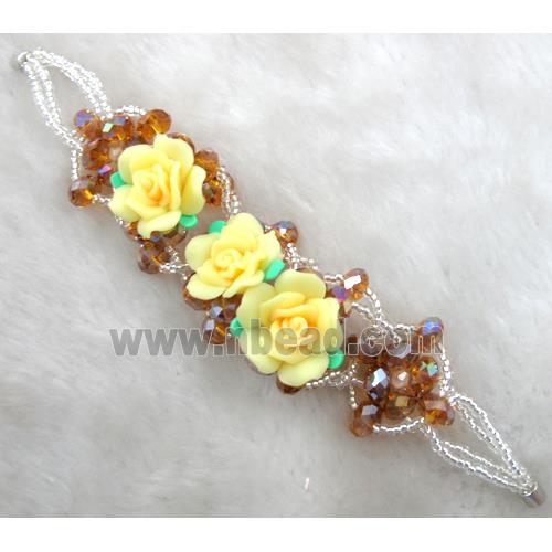 fimo clay bracelet with crystal glass, yellow