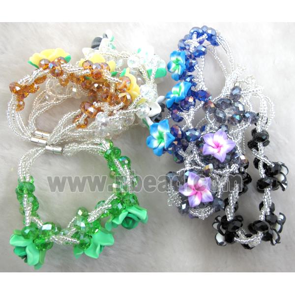 fimo clay bracelet with crystal glass, mixed color