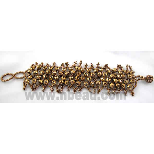 Chinese Crystal glass Bracelet, seed glass bead, golden