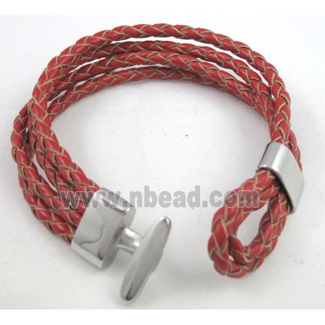 leather bracelet with stainless steel clasp, handmade, mixed