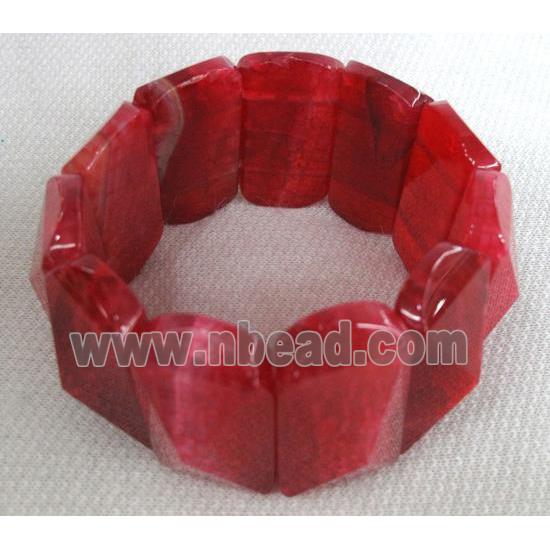 agate bracelet, stretchy, faceted point, red