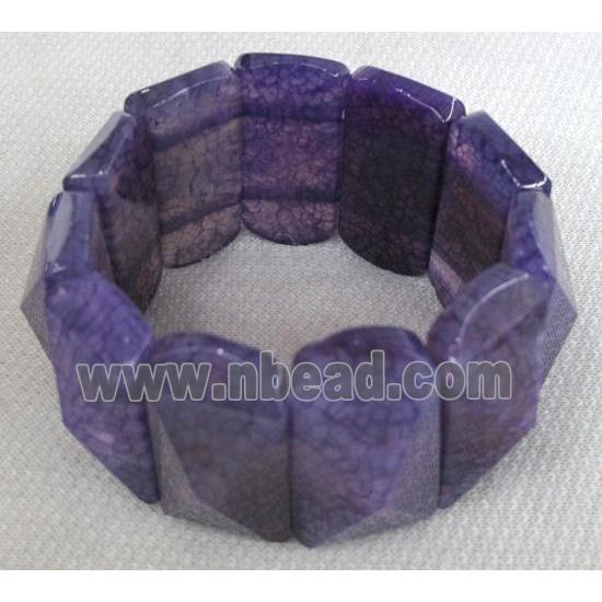 agate bracelet, stretchy, faceted point, purple