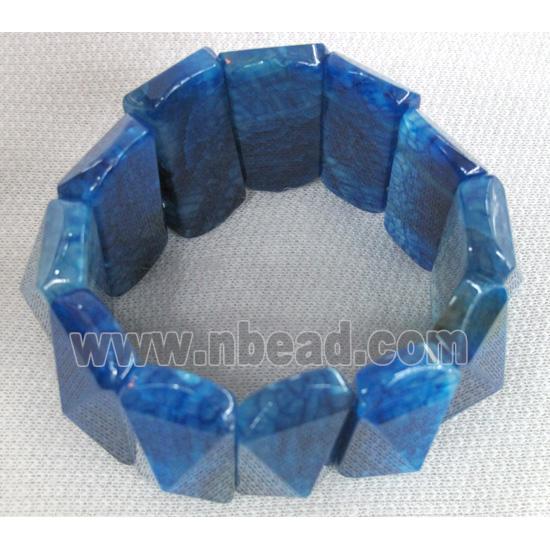 agate bracelet, stretchy, faceted point, blue