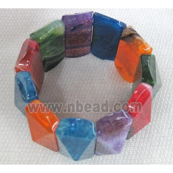 agate bracelet, stretchy, faceted point, mixed color