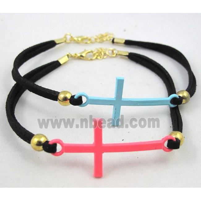 handmade bracelet with suede, enamel alloy bead