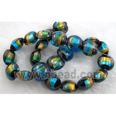 dichromatic lampwork glass beads with foil, flat-round, colorful