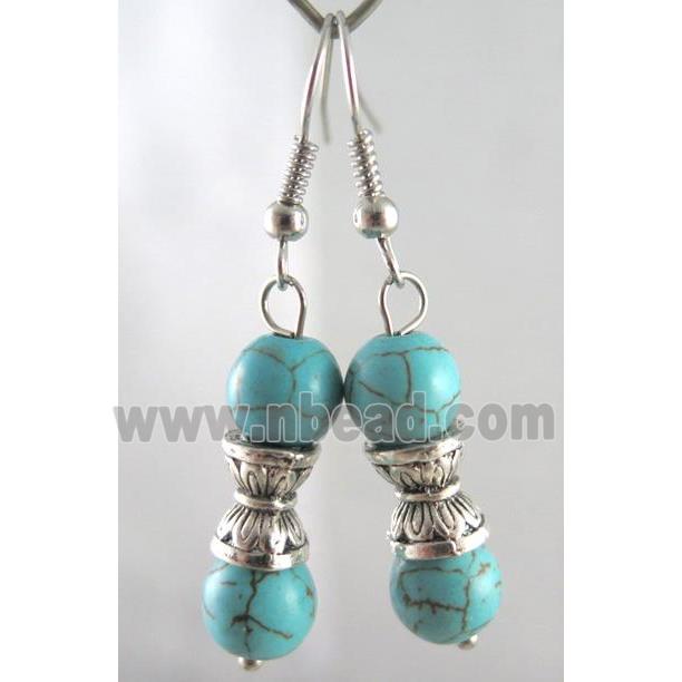 handmade earring with turquoise, copper, alloy bead