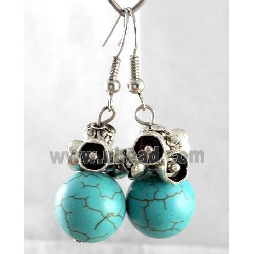handmade earring with turquoise, copper, alloy bead