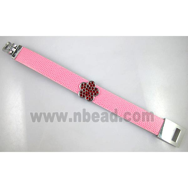 PU Leather Bracelet, alloy bead with mideast rhinestone