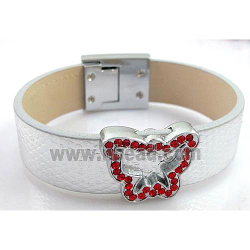PU Leather Bracelet, alloy bead with mideast rhinestone