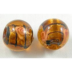 glass lampwork beads with silver foil, line, round, coffee