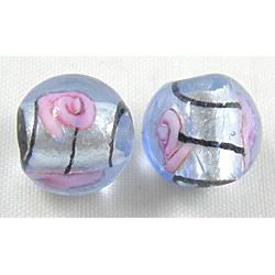 glass lampwork beads with silver foil, line, round, lavender