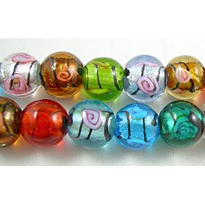 glass lampwork beads with silver foil, line, round, mixed color