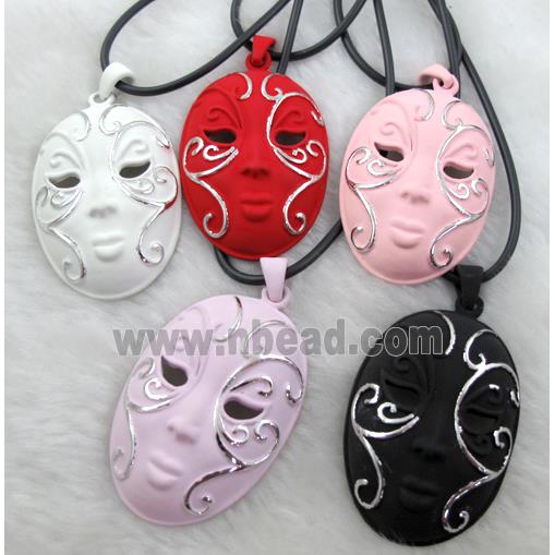 mixed lacquered mask Necklace, alloy, rubber cord