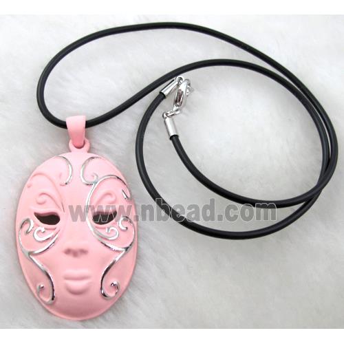 mixed lacquered mask Necklace, alloy, rubber cord