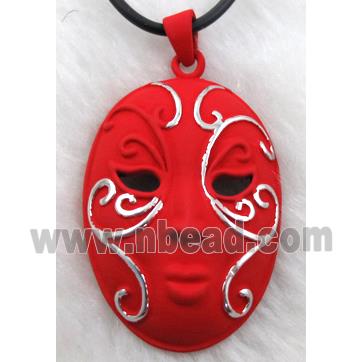 red lacquered mask Necklace, alloy, rubber cord
