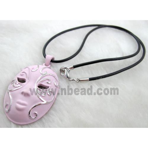 pink lacquered mask Necklace, alloy, rubber cord