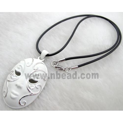 lacquered mask Necklace, alloy, rubber cord, white