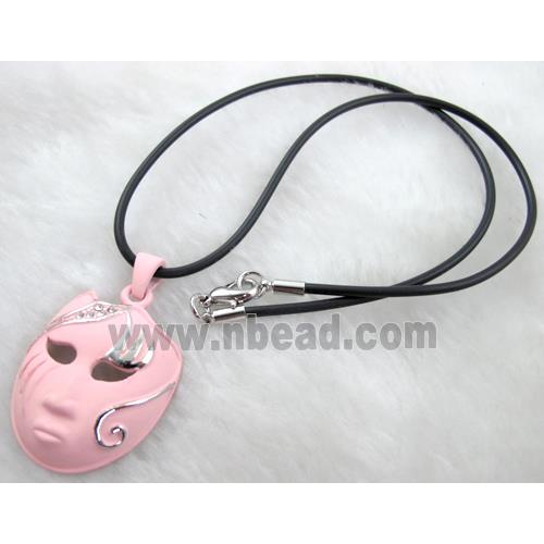 lacquered mask Necklace, alloy, rubber cord