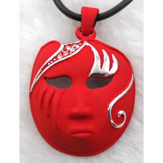 lacquered mask Necklace, alloy, rubber cord, red