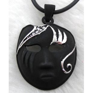 lacquered mask Necklace, alloy, rubber cord, black