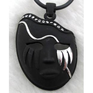 black lacquered mask Necklace, alloy, rubber cord