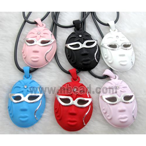 lacquered mask Necklace, alloy, rubber cord, mixed