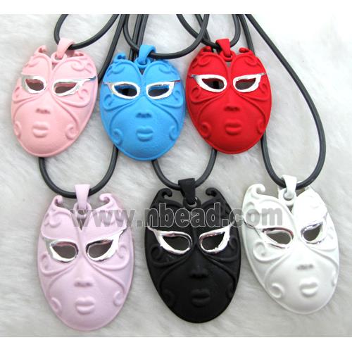 lacquered mask Necklace, mixed, alloy, rubber cord