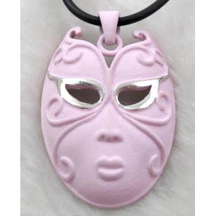 lacquered mask Necklace, alloy, rubber cord, pink