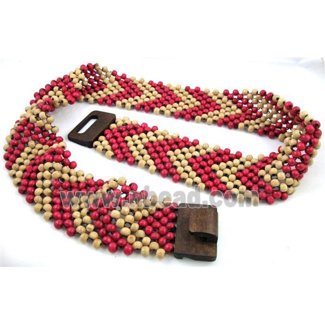 waistband with wood bead, stretchy, handmade, mixed