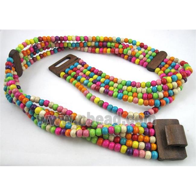 waistband with wood bead, stretchy, handmade, mixed