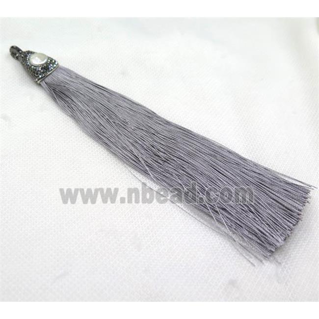 gray tassel with nylon wire, rhinestone, pearl