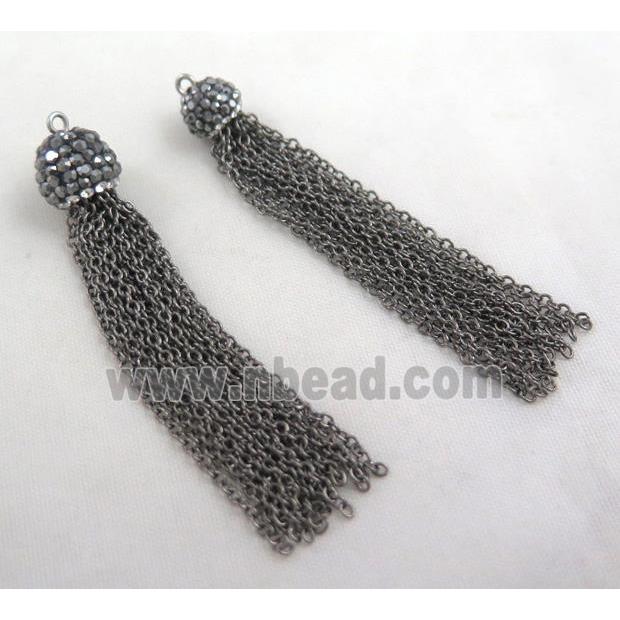 handmade tassel pendant paved rhinestone, black iron chain