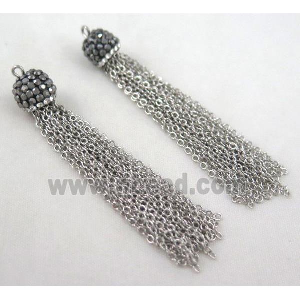handmade tassel pendant paved rhinestone, platinum iron chain